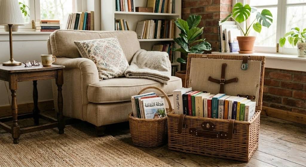 ترتيب الكتب والإكسسوارات الثقافية على الرفوف كديكور منزلي راقٍ